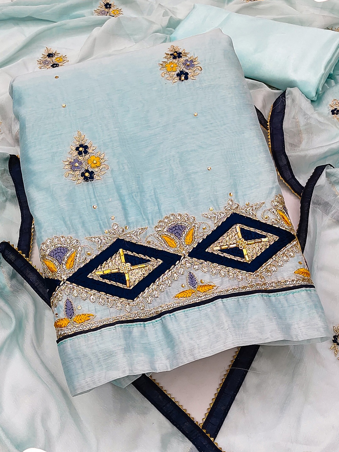 MAHALASA Pure Cotton Unstitched Dress Material, Blue