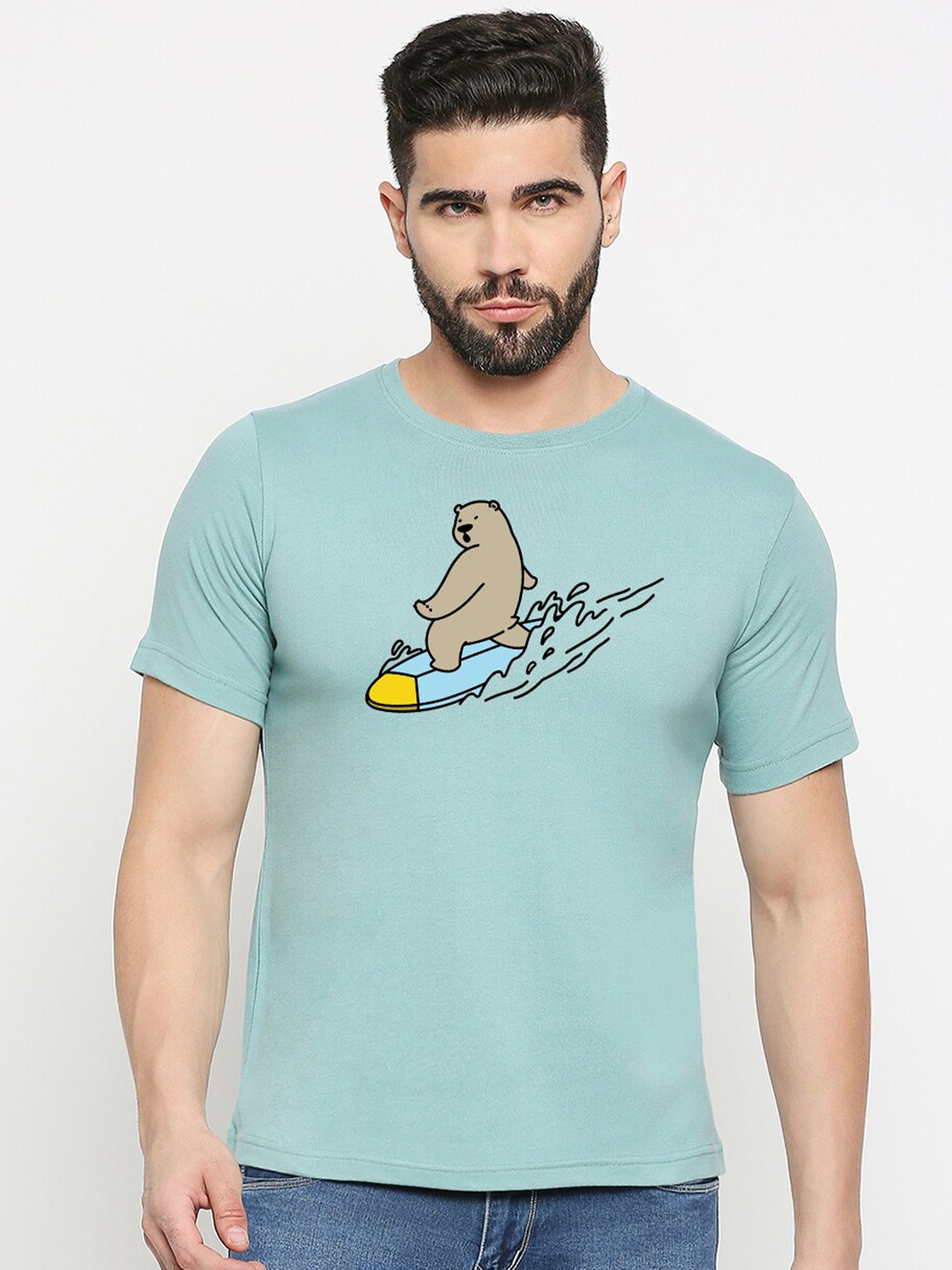 

MOD ECRU Graphic Printed Round Neck Cotton T-shirt, Green