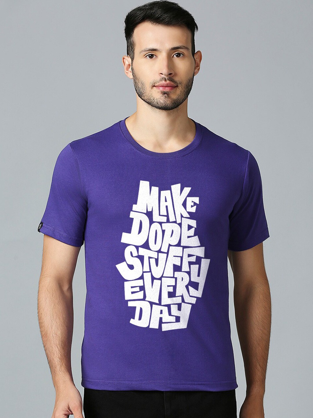 

MOD ECRU Unisex Typography Printed V-Neck Raw Edge T-shirt, Purple