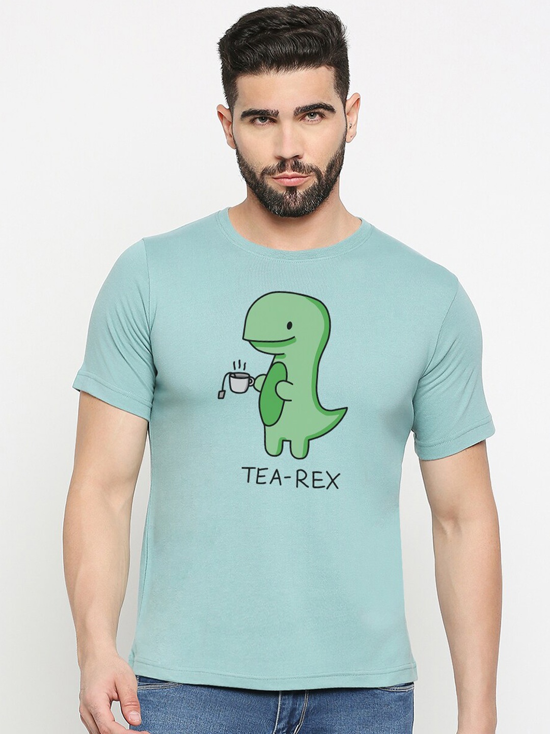 

MOD ECRU Graphic Printed Round Neck Cotton T-shirt, Green