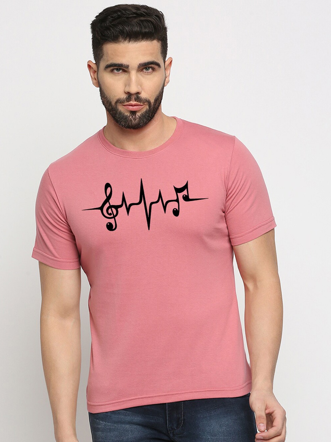 

MOD ECRU Graphic Printed Round Neck Cotton T-shirt, Pink