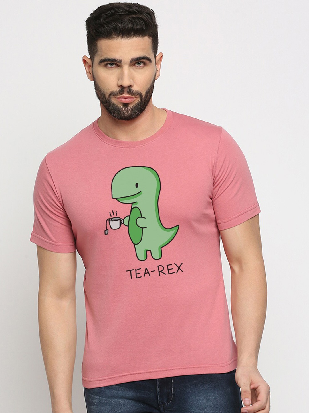 

MOD ECRU Graphic Printed Round Neck Cotton T-shirt, Pink