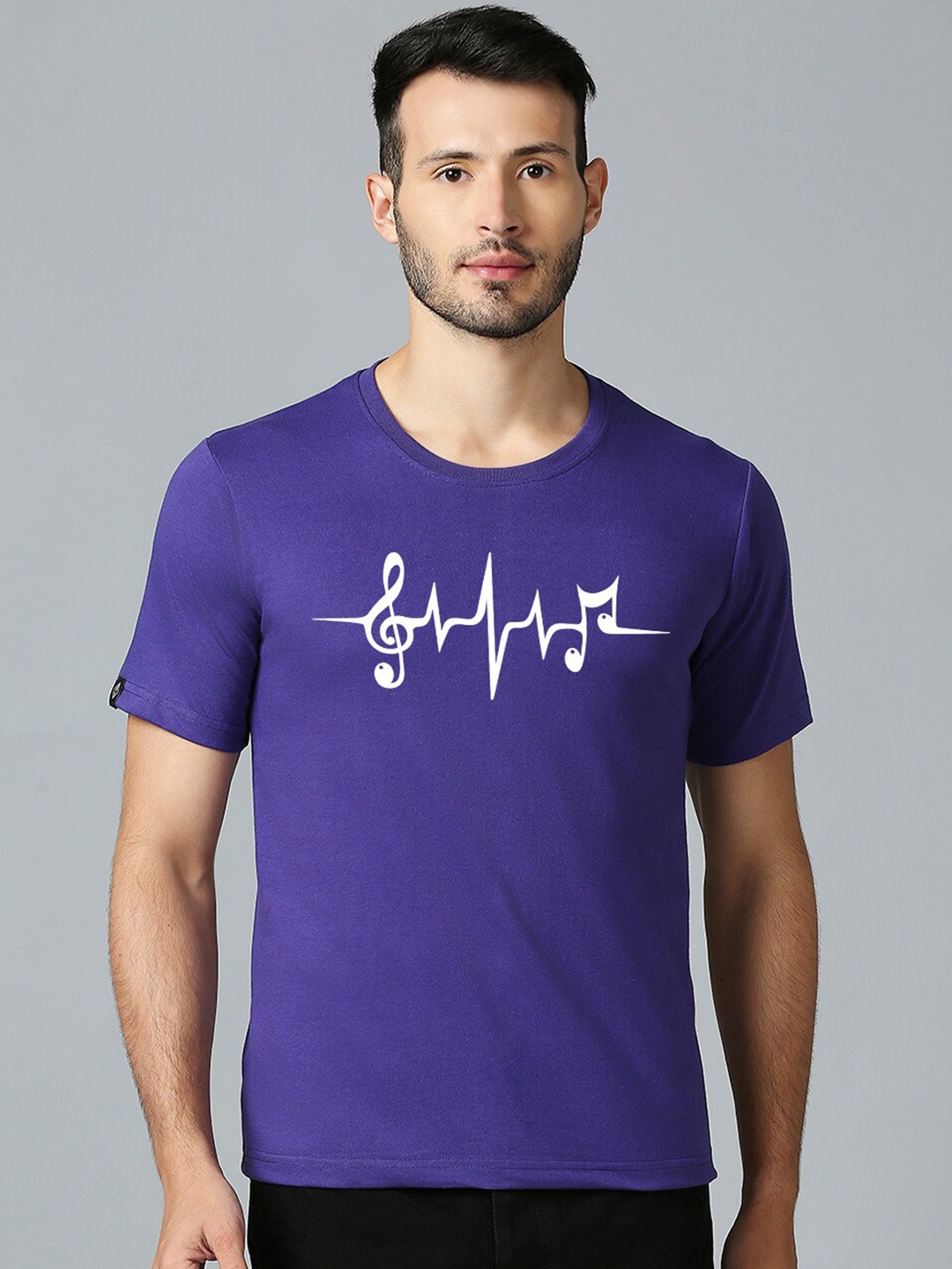

MOD ECRU Printed Round Neck Short Sleeves Cotton T-shirt, Purple