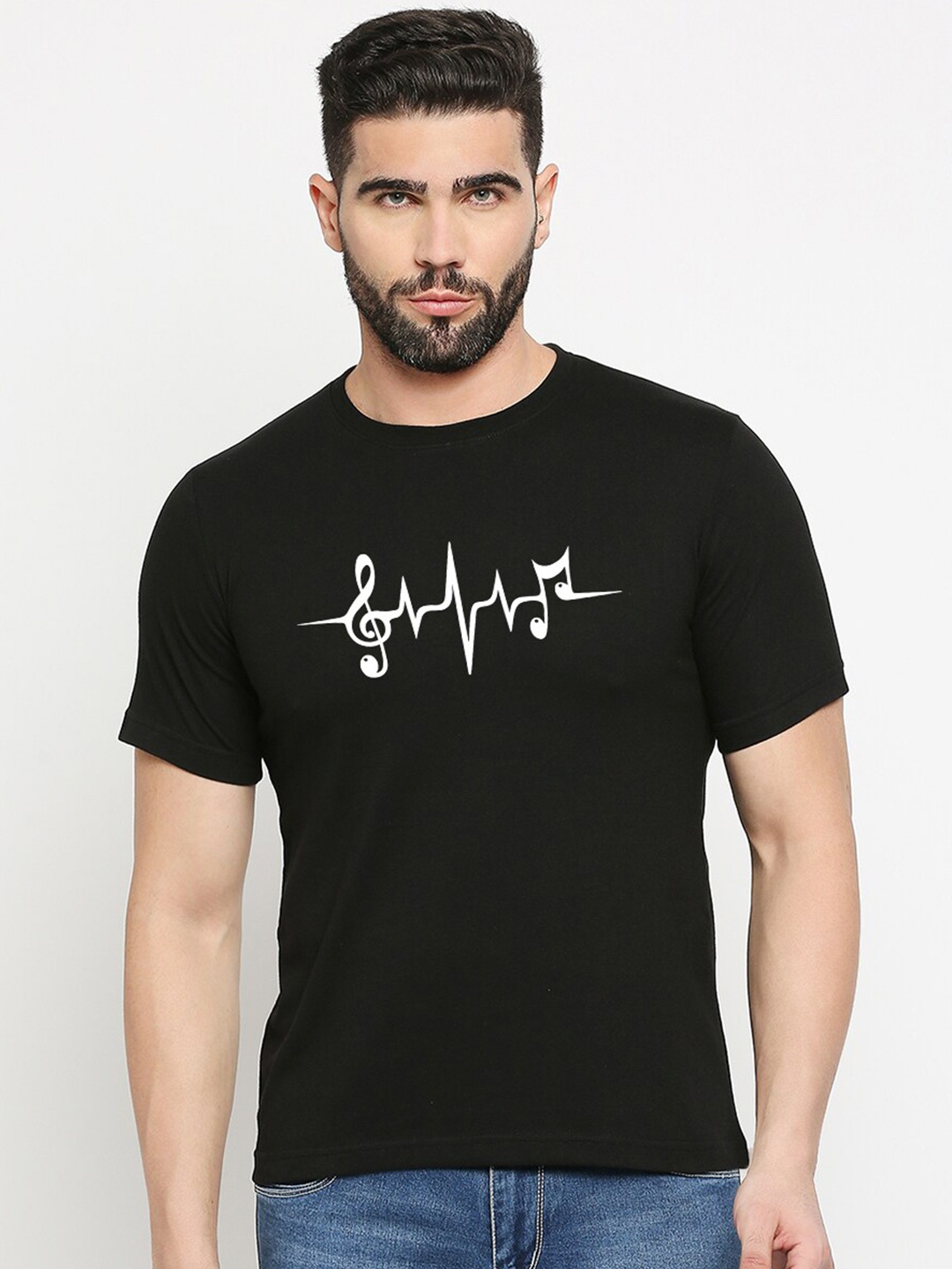 MOD ECRU Graphic Printed Round Neck Cotton T-shirt, Black