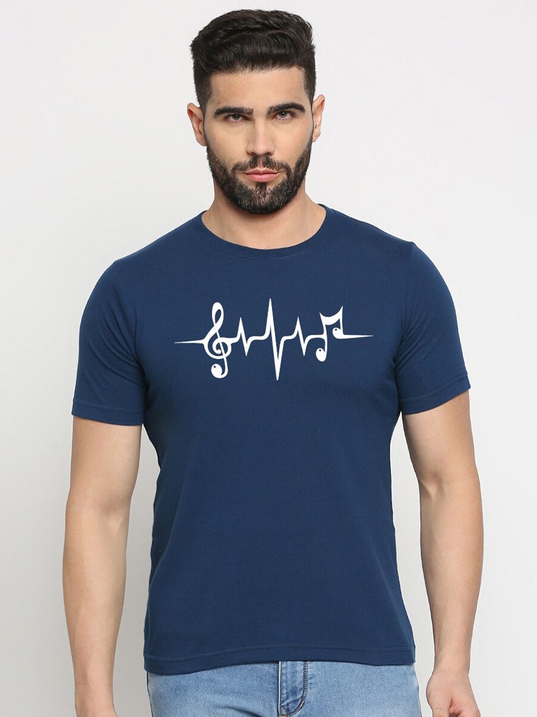 

MOD ECRU Graphic Printed Round Neck Cotton T-shirt, Blue