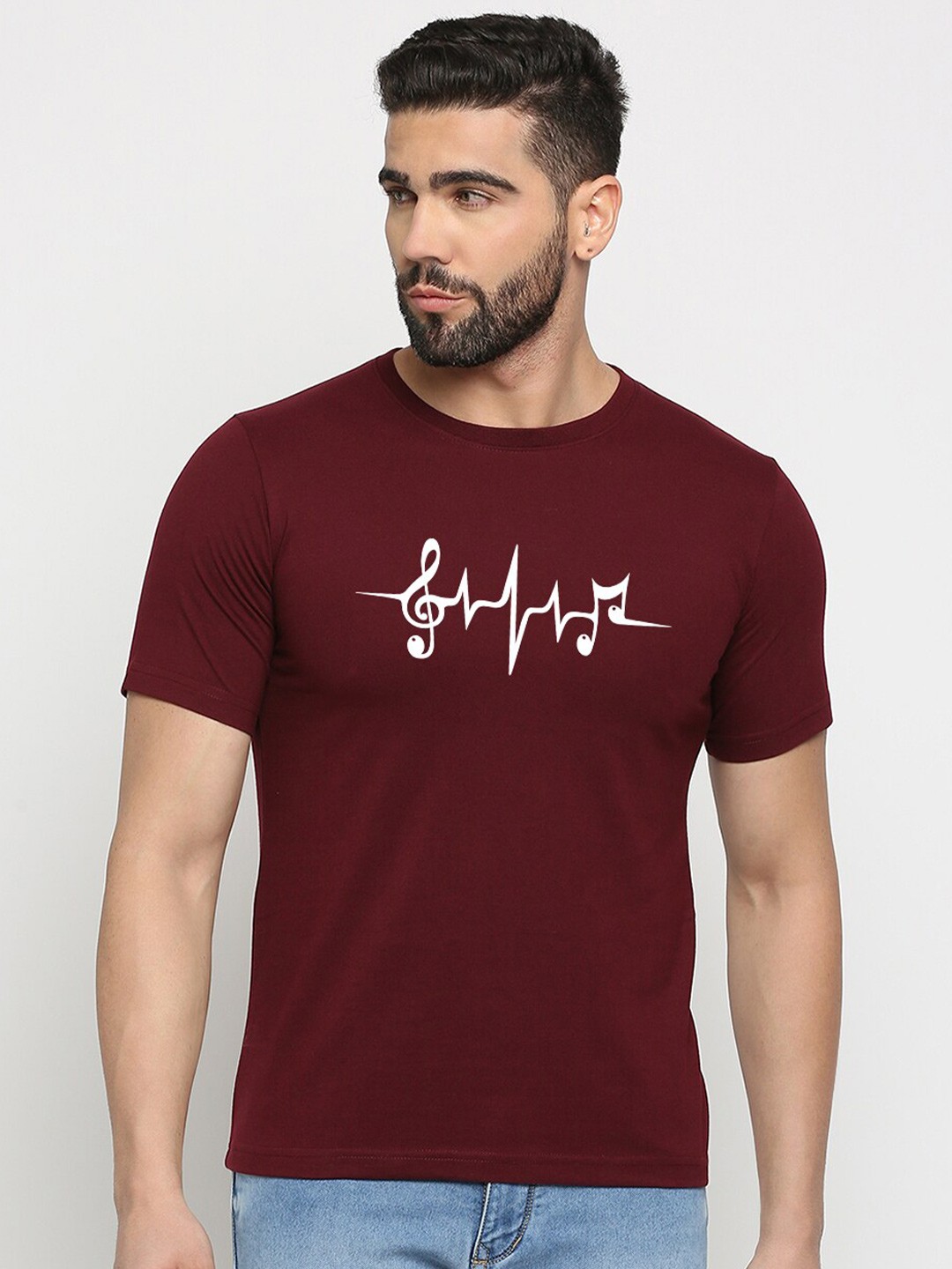 

MOD ECRU Graphic Printed Round Neck Cotton T-shirt, Maroon