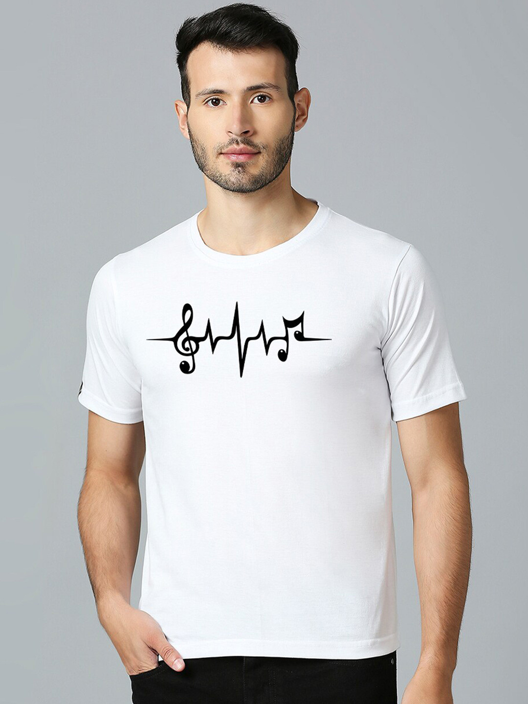 

MOD ECRU Typography Printed Round Neck Short Sleeves Cotton T-shirt, White