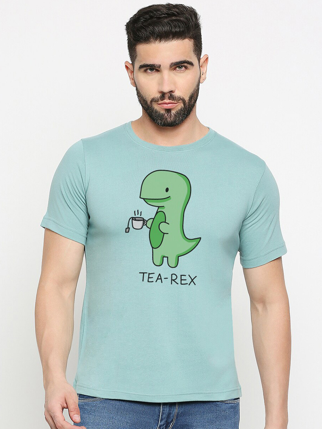 

MOD ECRU Graphic Printed Round Neck Cotton T-shirt, Green