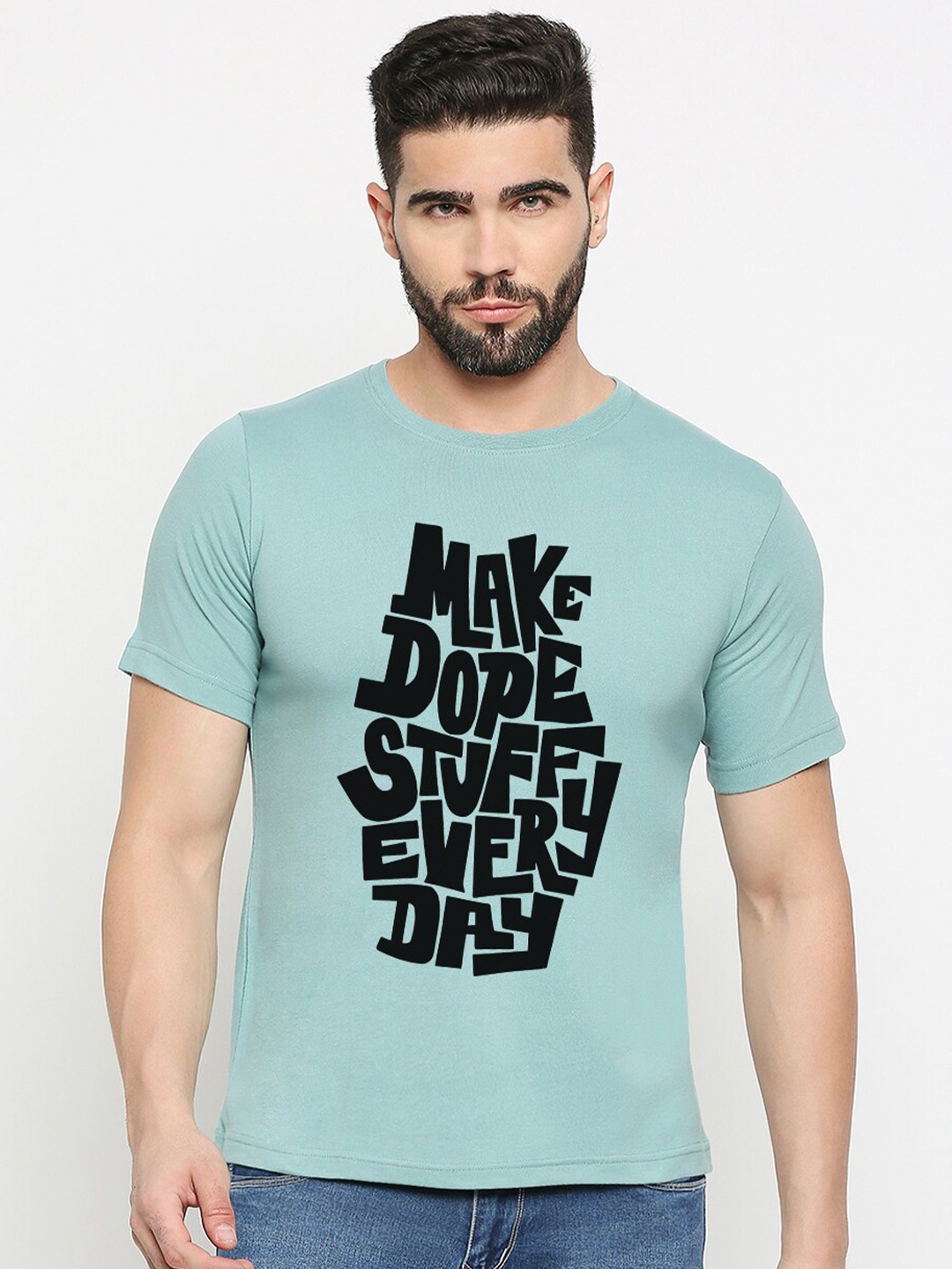 

MOD ECRU Typography Printed Round Neck Short Sleeves Cotton T-shirt, Green