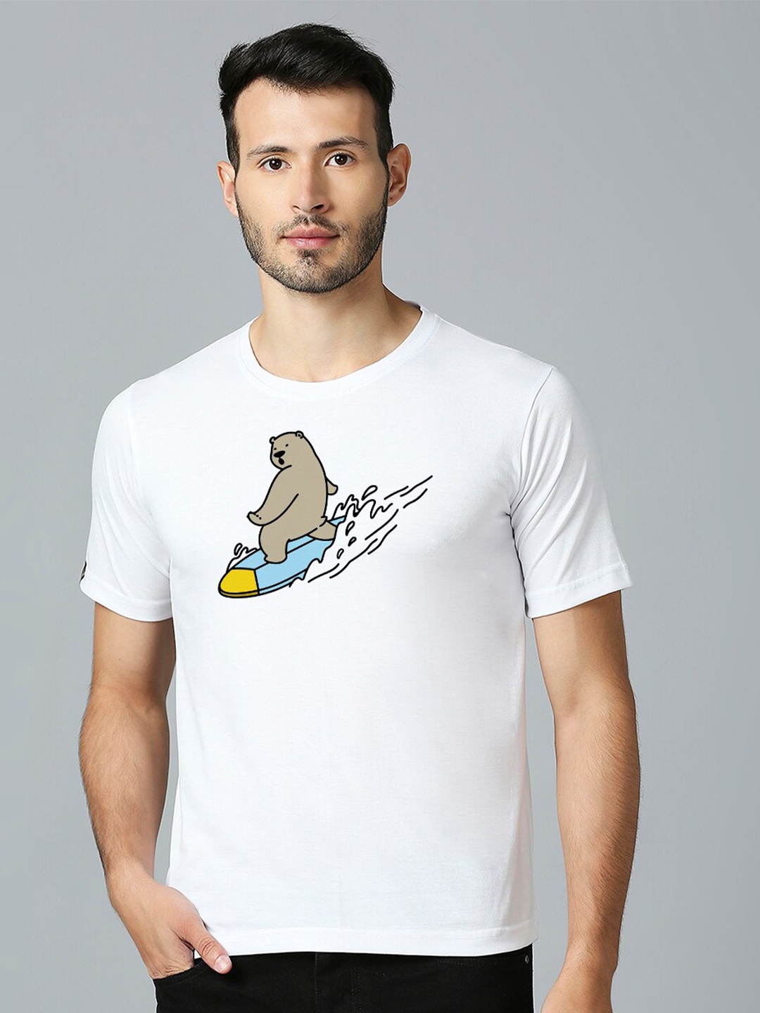 

MOD ECRU Graphic Printed Round Neck Cotton T-shirt, White