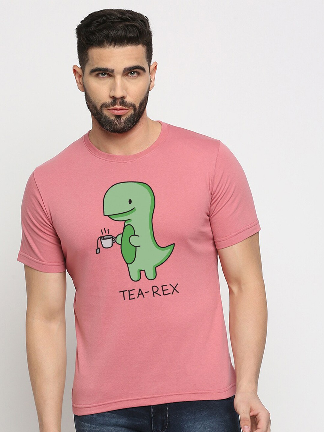 

MOD ECRU Graphic Printed Round Neck Cotton T-shirt, Pink