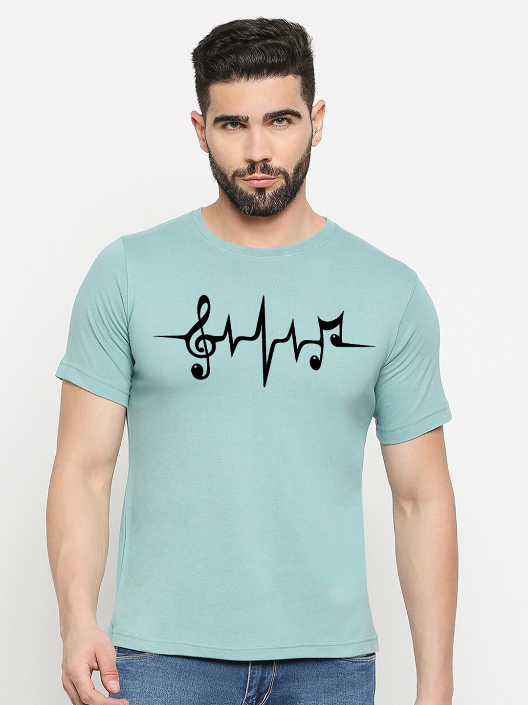 

MOD ECRU Graphic Printed Round Neck Cotton T-shirt, Green