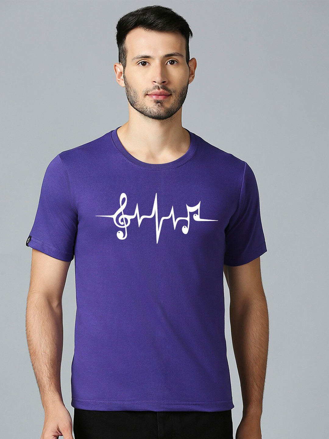 

MOD ECRU Printed Round Neck Short Sleeves Cotton T-shirt, Purple