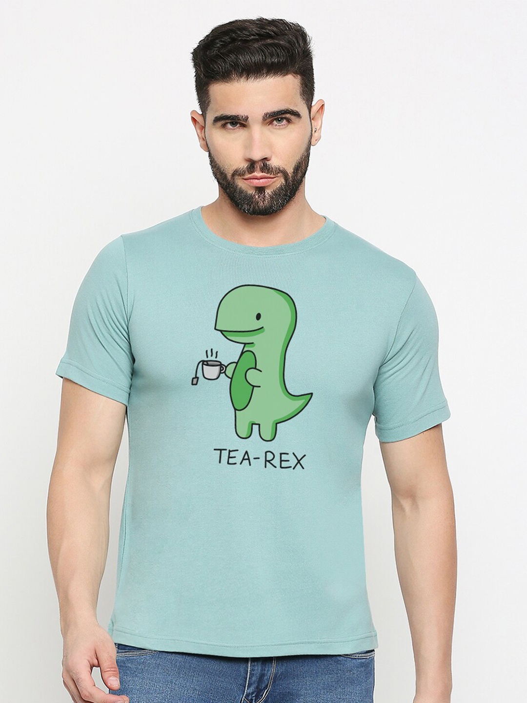 

MOD ECRU Graphic Printed Round Neck Cotton T-shirt, Green