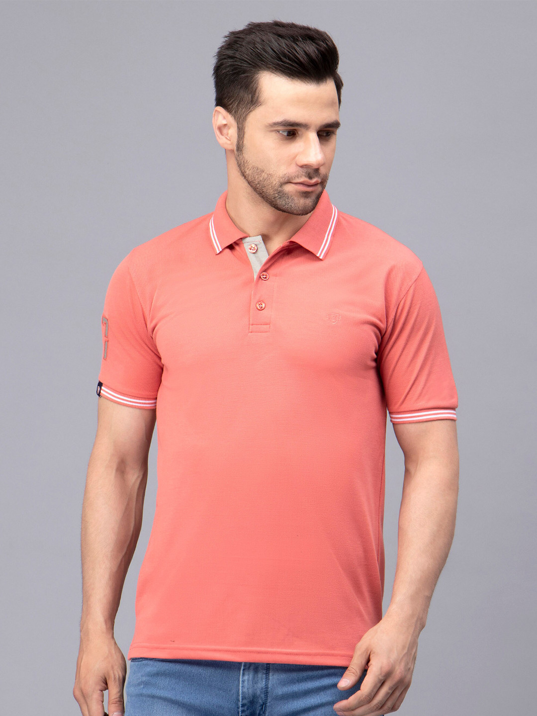 

WE PERFECT Polo Collar Short Sleeves Regular Fit T-shirt, Peach