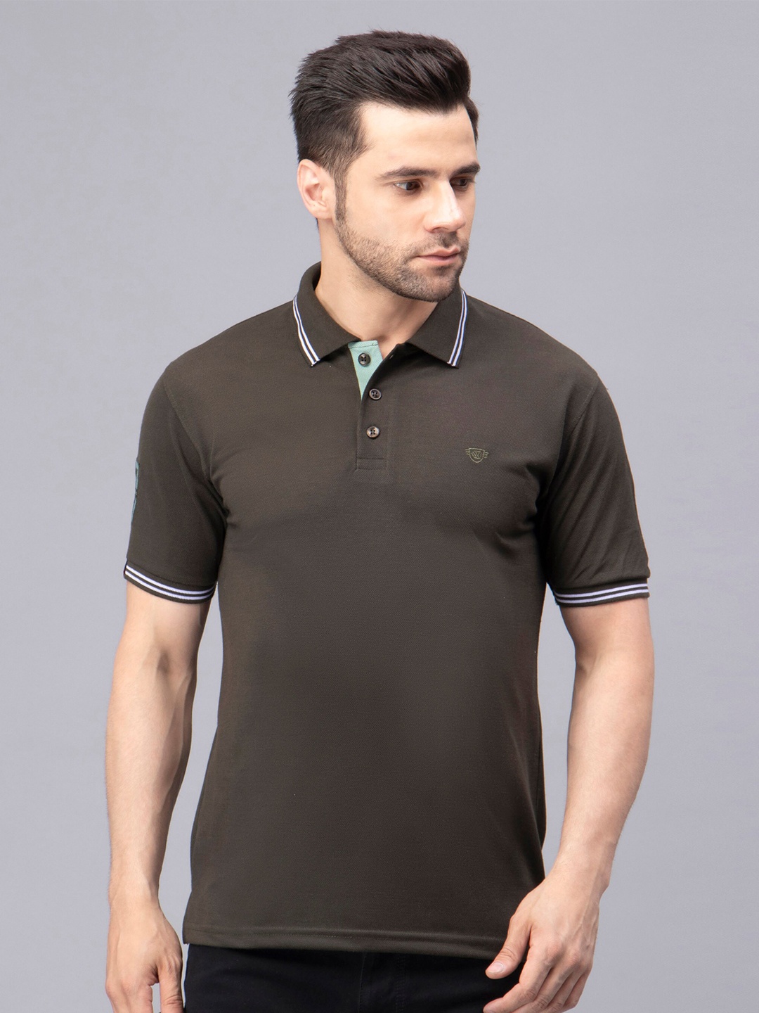 

WE PERFECT Polo Collar Short Sleeves Regular Fit T-shirt, Olive