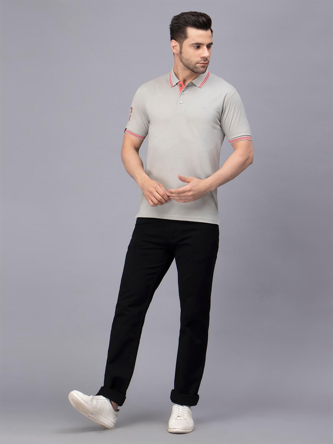 

WE PERFECT Polo Collar Short Sleeves Regular Fit T-shirt, Grey