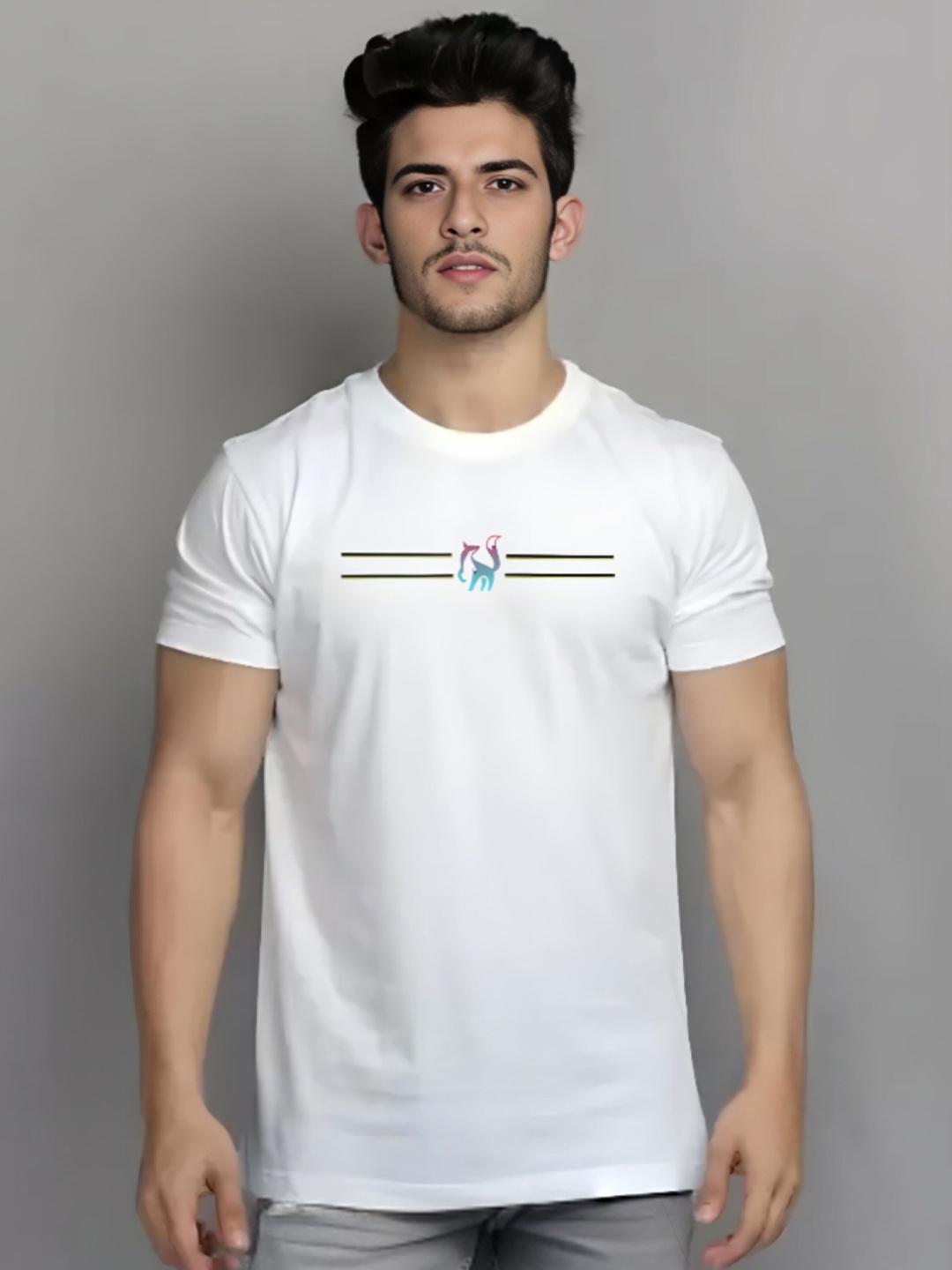 

Elibolz Graphic Printed Round Neck Cotton Applique T-shirt, White
