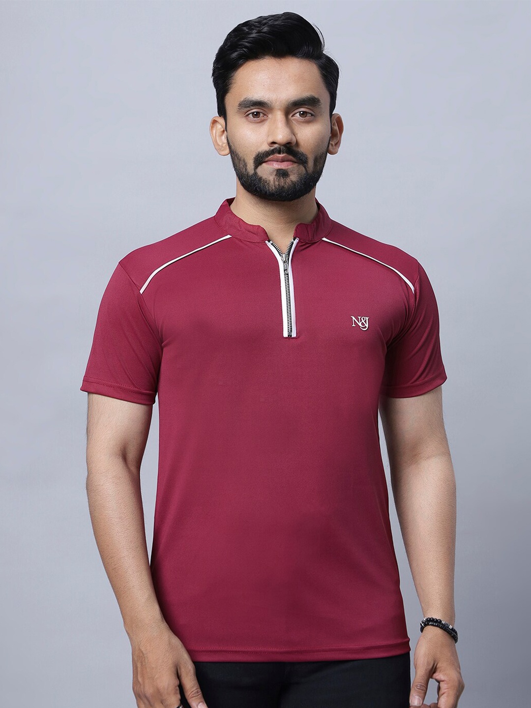 

N AND J Polo Collar Cotton T-shirt, Maroon