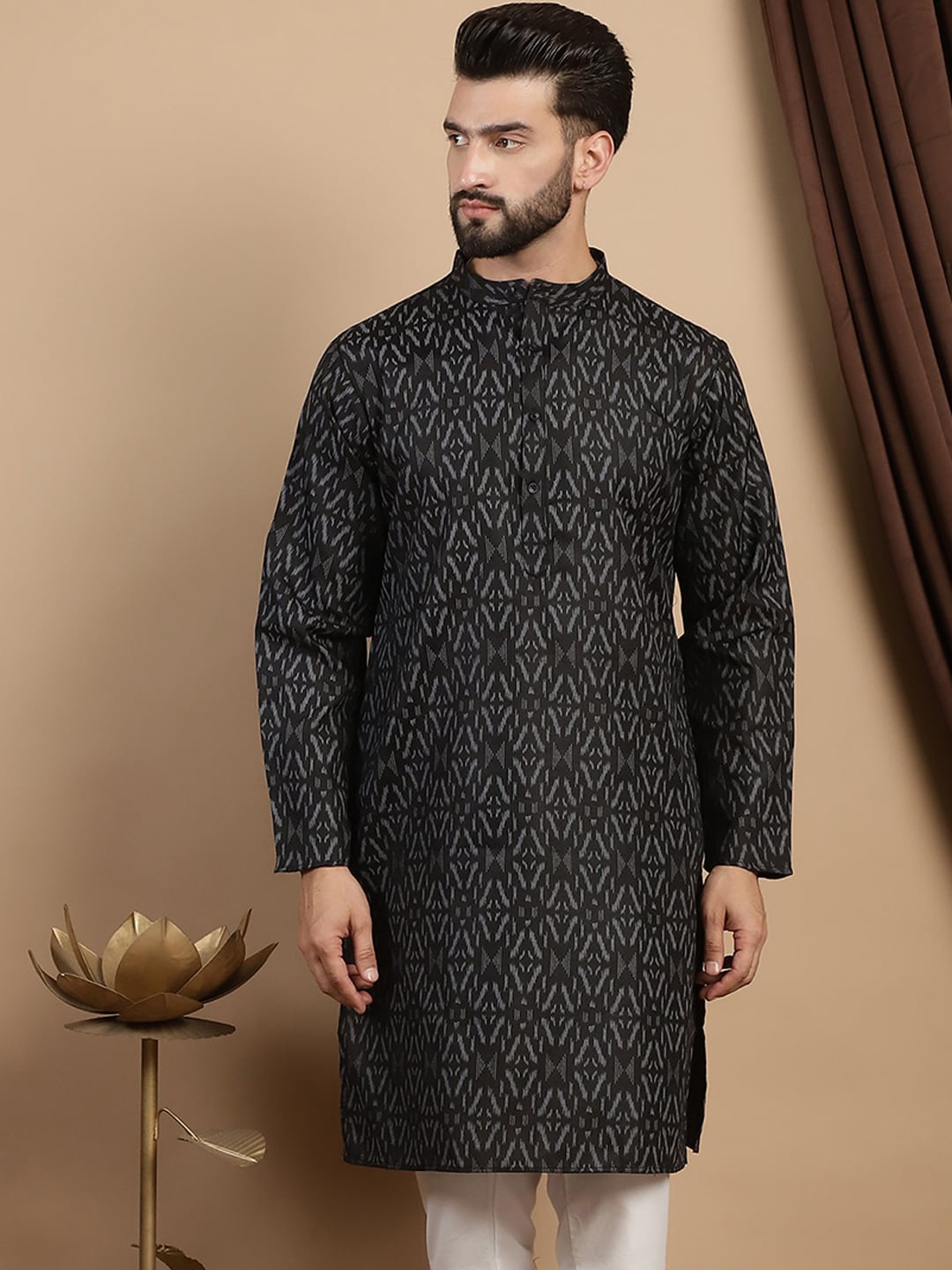

Anouk Printed Mandarin Collar Kurta, Black