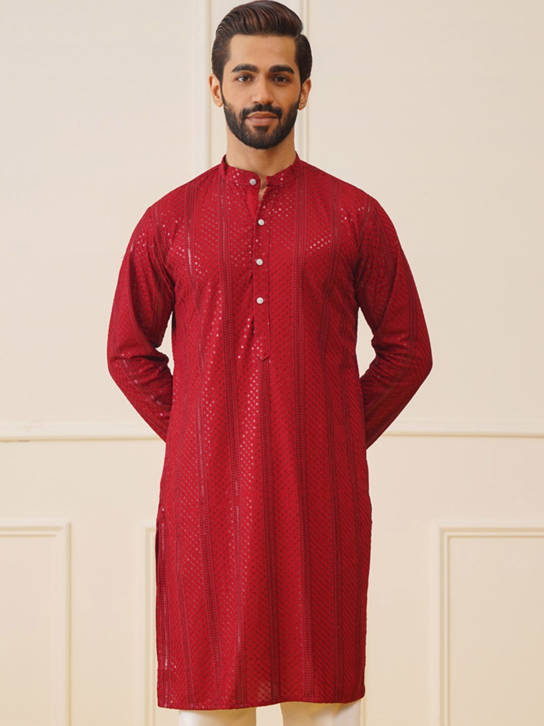 

Jompers Thread Work Strigth Kurta, Maroon