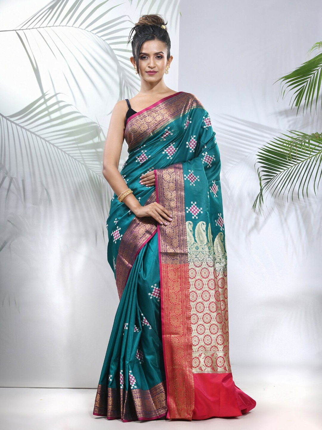 

Charukriti Ethnic Motifs Zari Saree, Teal