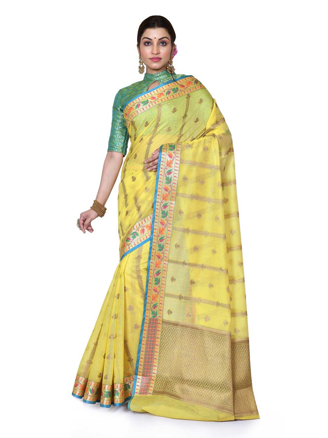 

Rasm by Muskaan Woven Design Zari Banarasi Saree, Yellow