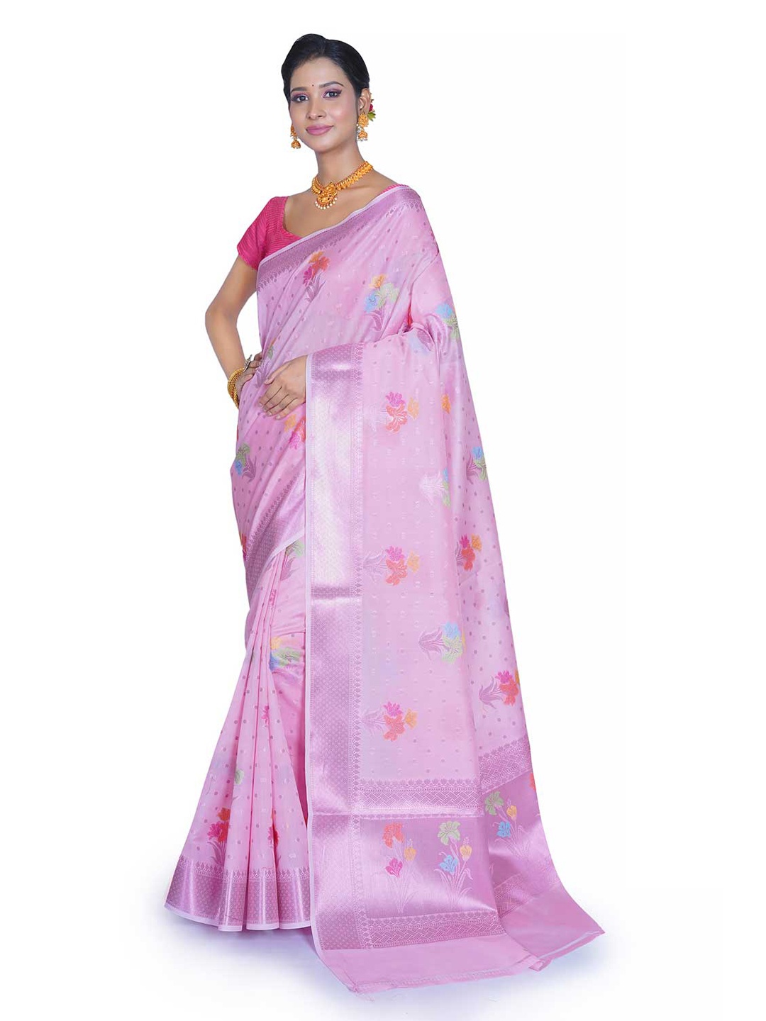 

Rasm by Muskaan Ethnic Motifs Woven Design Zari Banarasi Saree, Pink