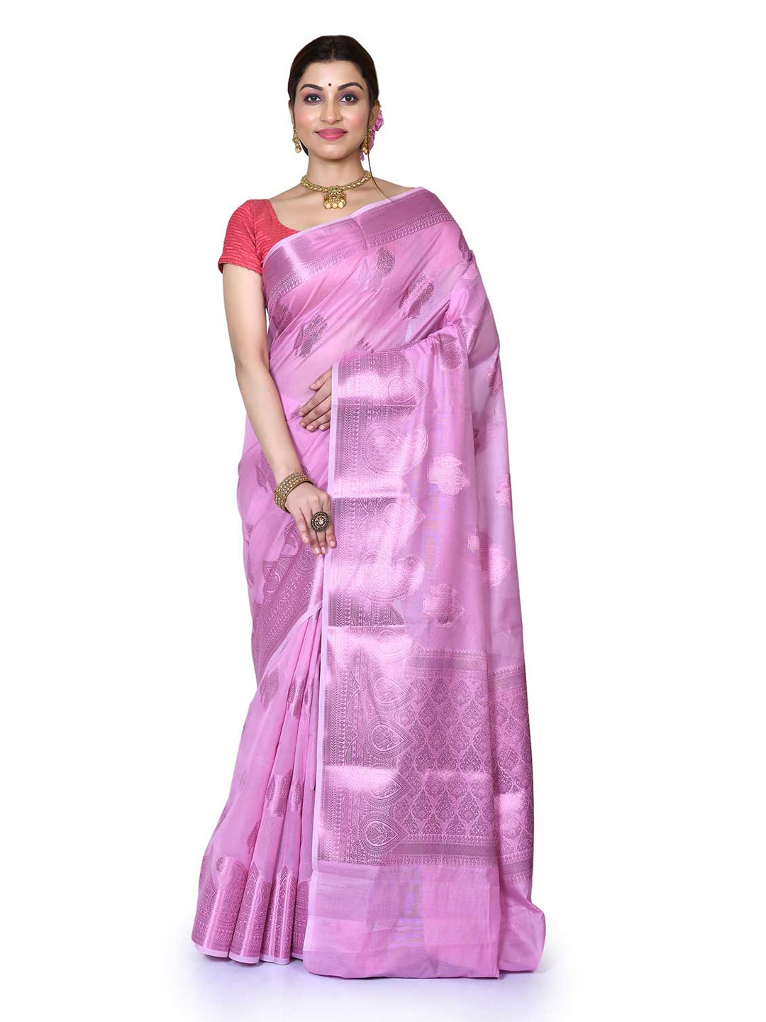 

Rasm by Muskaan Floral Zari Banarasi Saree, Pink