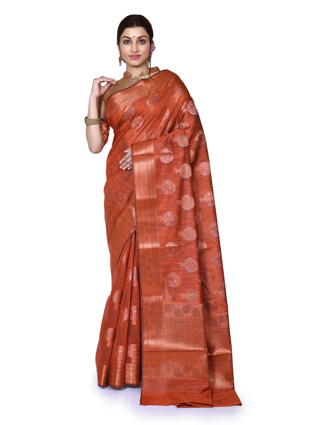 

Rasm by Muskaan Ethnic Motifs Woven Design Zari Banarasi Saree, Brown