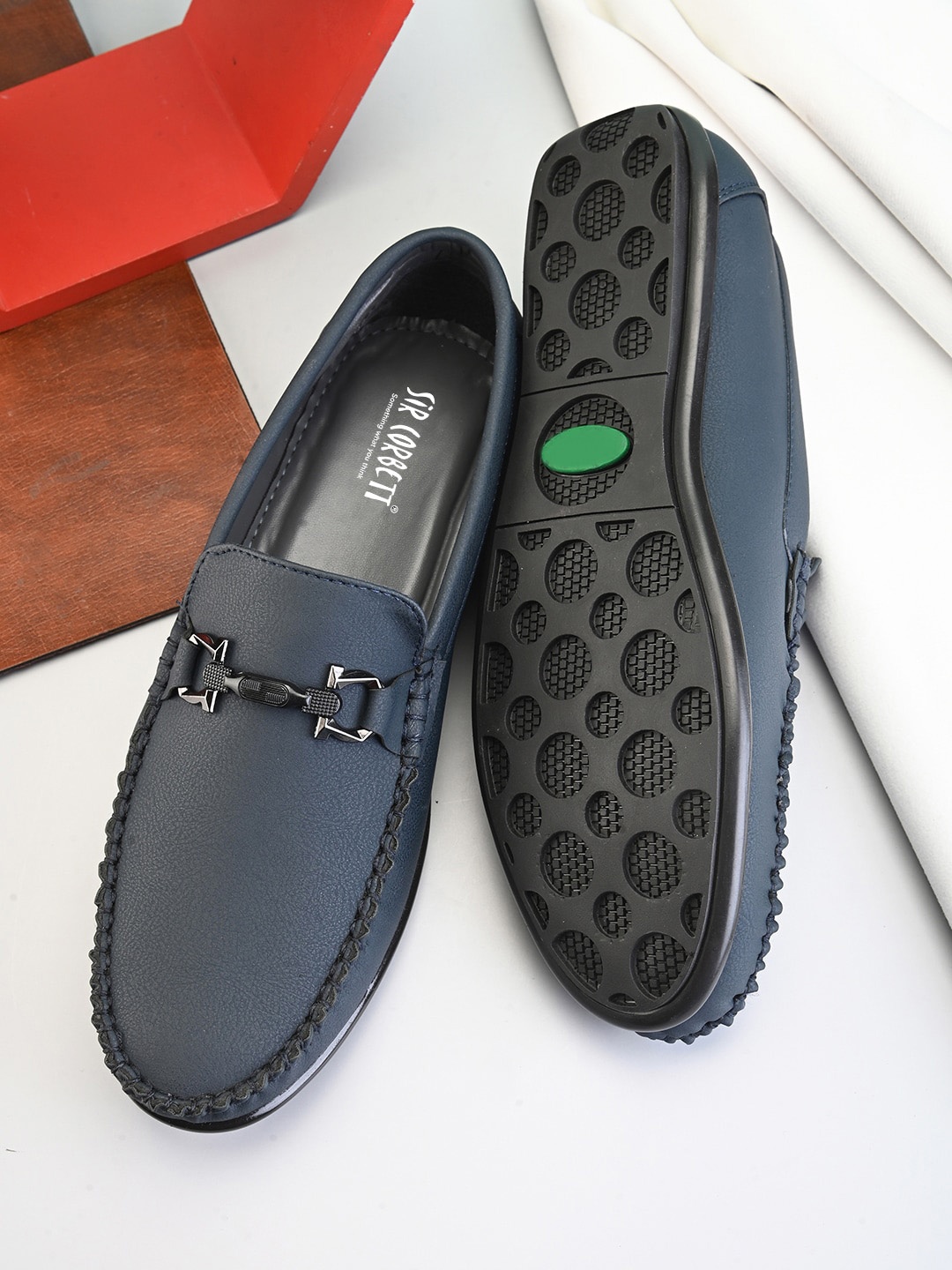 

Sir Corbett Men Textured Horsebit Loafers, Blue