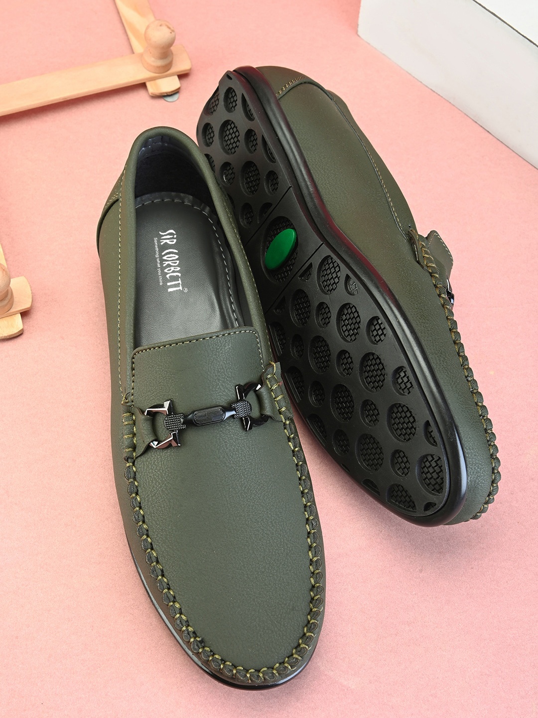 

Sir Corbett Men Textured Round Toe Loafers, Olive