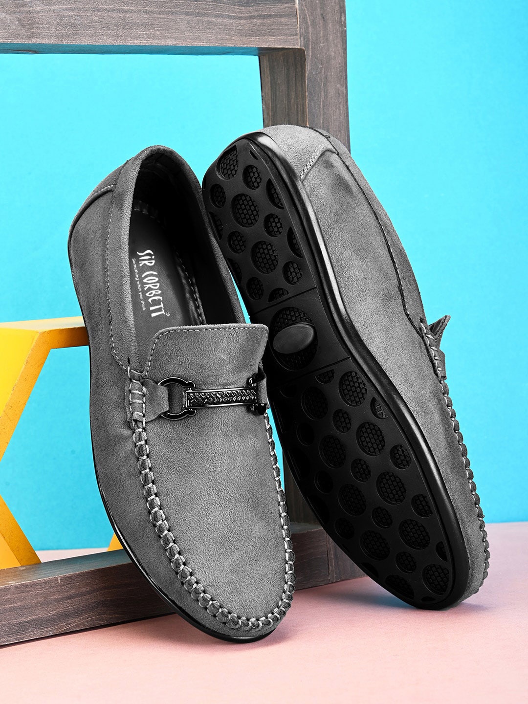 

Sir Corbett Men Round Toe Suede Loafers, Grey