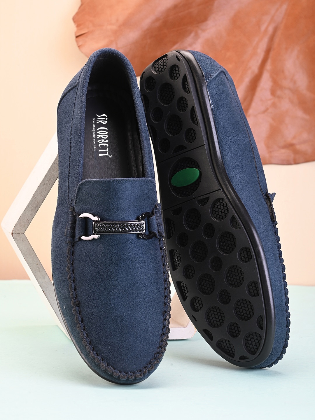 

Sir Corbett Men Round Toe Horsebit Loafers, Blue