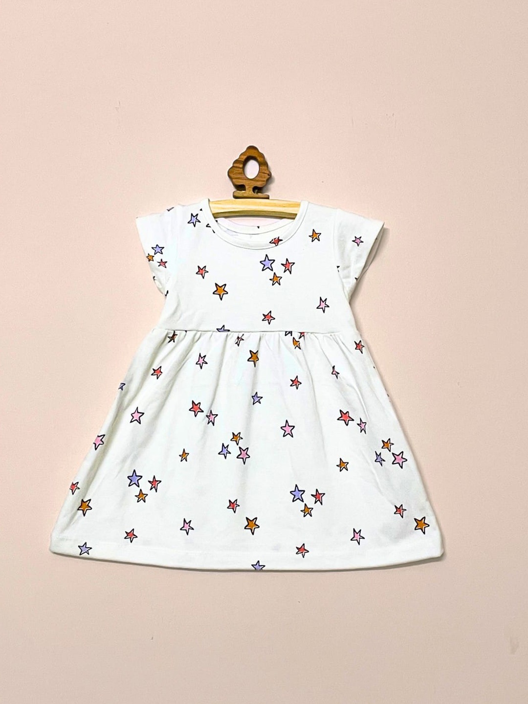 

BAESD Girls Conversational Printed Cap Sleeves Cotton Fit & Flare Dress, Off white