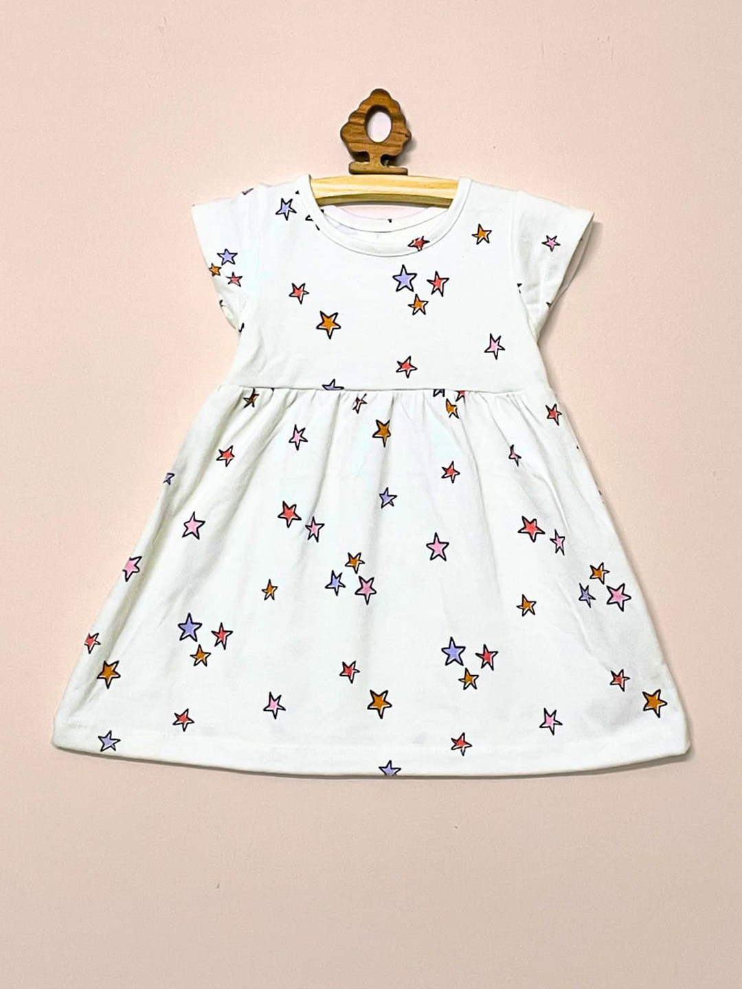 

BAESD Girls Geometric Print Round Neck Short Cap Sleeves Fit & Flare Dress, Off white