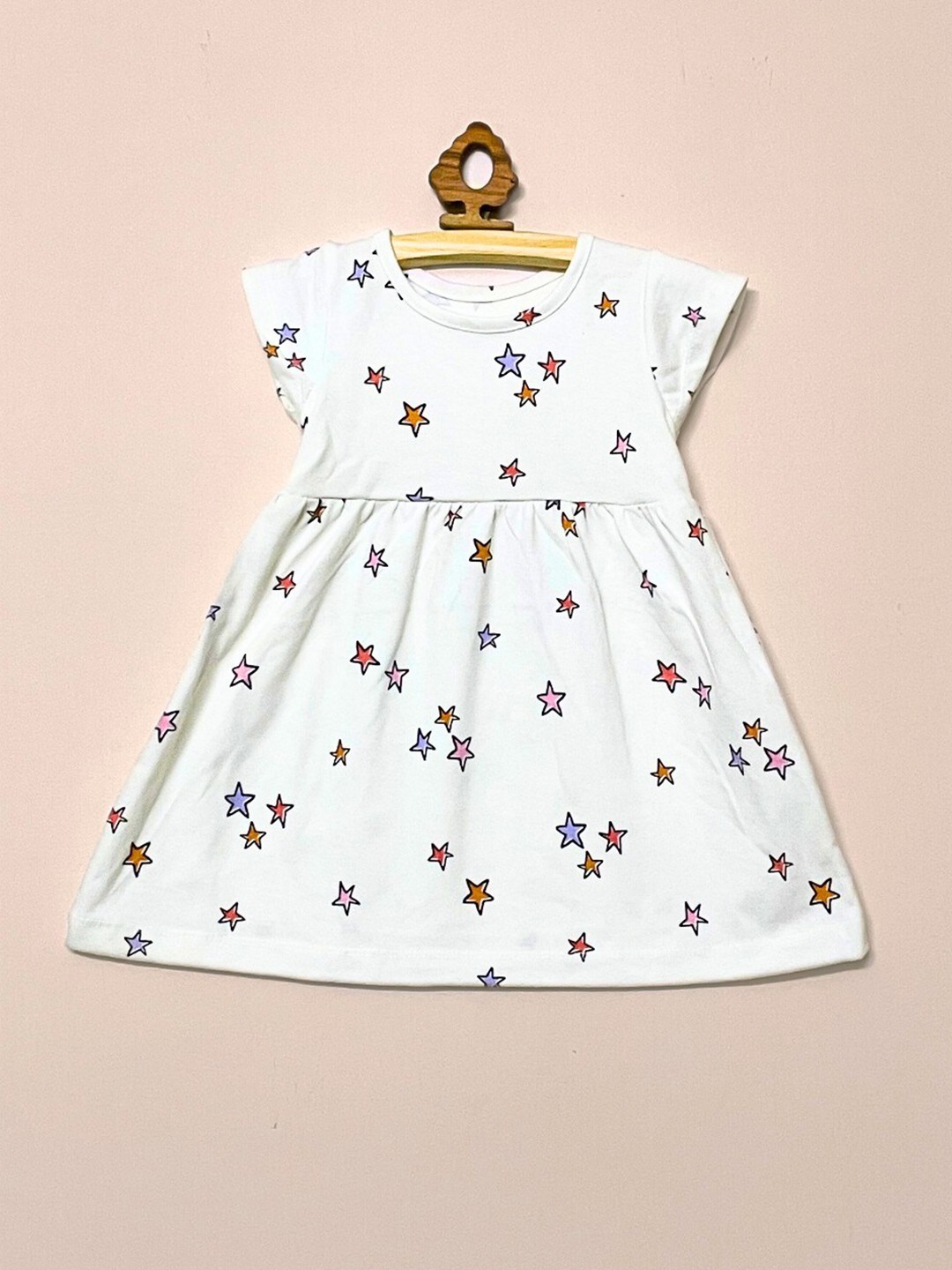 

BAESD Girls Conversational Printed Cap Sleeves Cotton Fit & Flare Dress, Off white