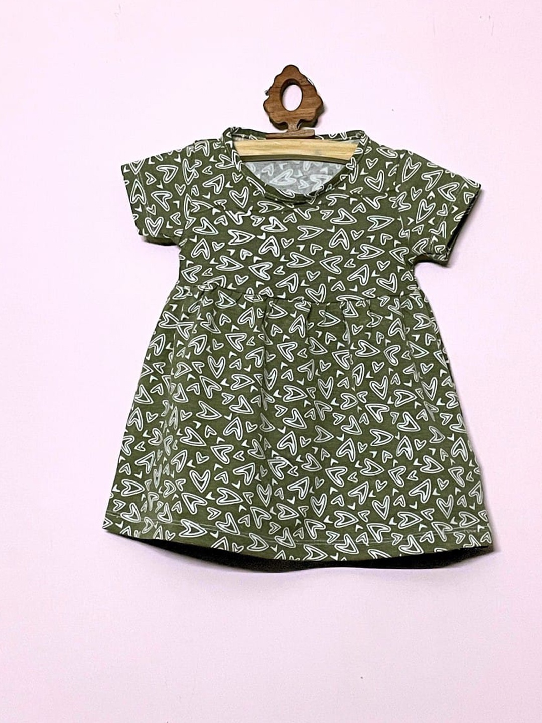 

BAESD Girls Abstract Print Round Neck Short Sleeves Fit & Flare Dress, Olive