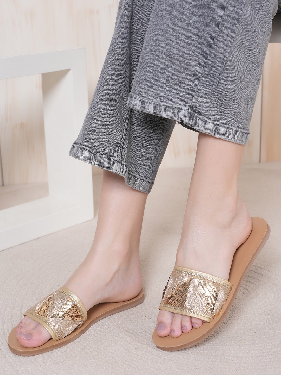 

Anouk Embellished Open Toe Flats, Gold