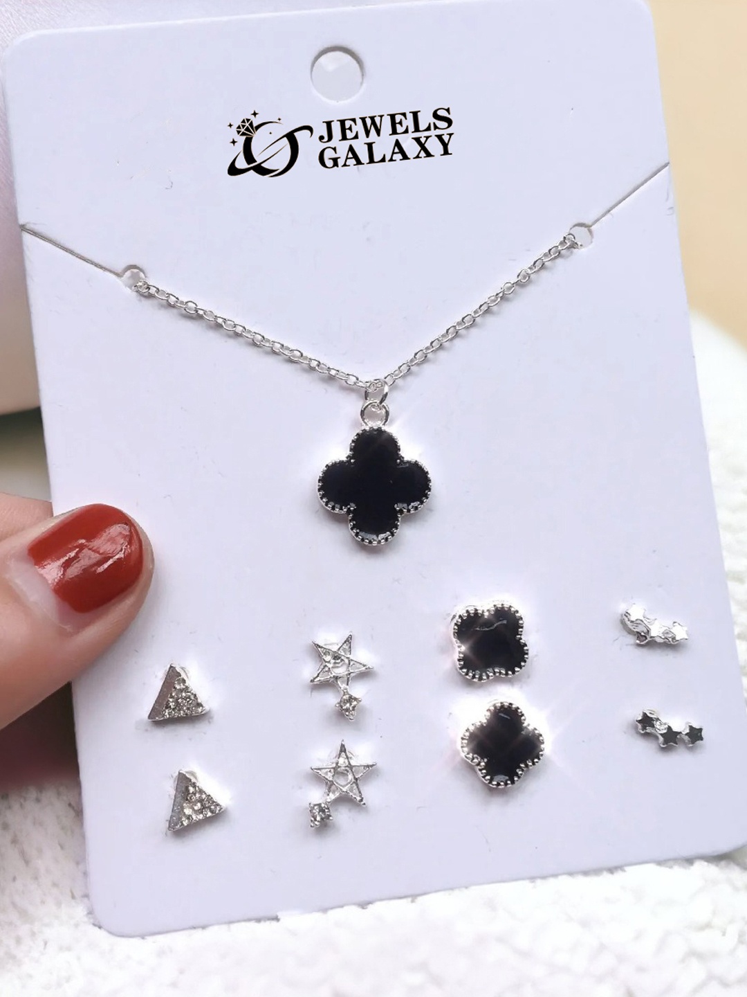 

Jewels Galaxy Silver Plated Stone-Studded Clover Inspired Jewellery Set