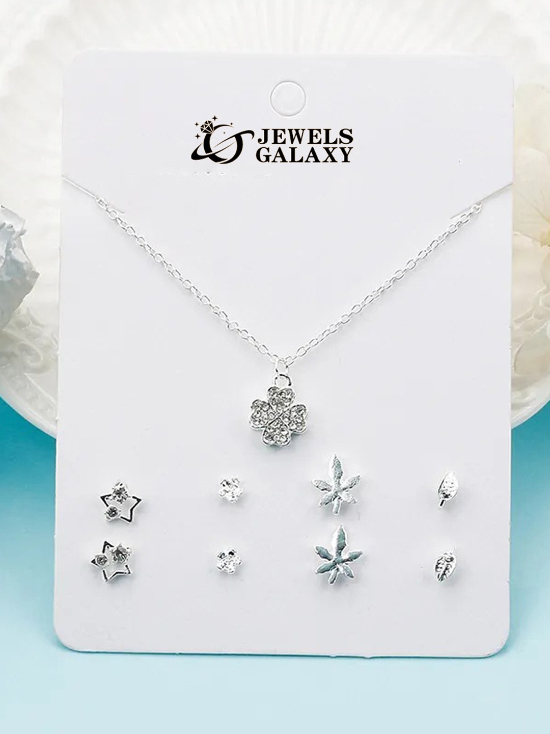 

Jewels Silver Plated Stone-Studded Clover Inspired Jewellery Set