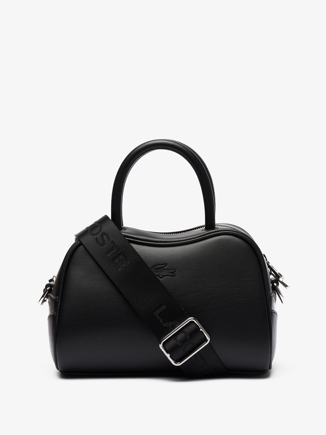 

Lacoste Textured Zip Detail Leather Shopper Handheld Bag, Black