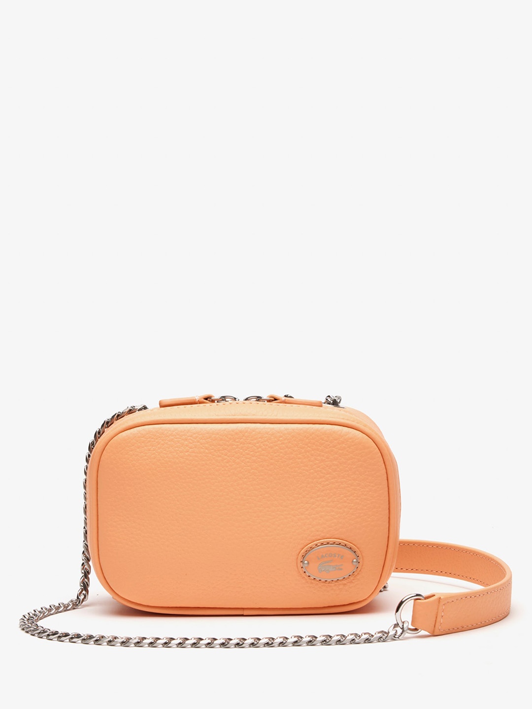 

Lacoste Textured Structured Leather Sling Bag, Orange