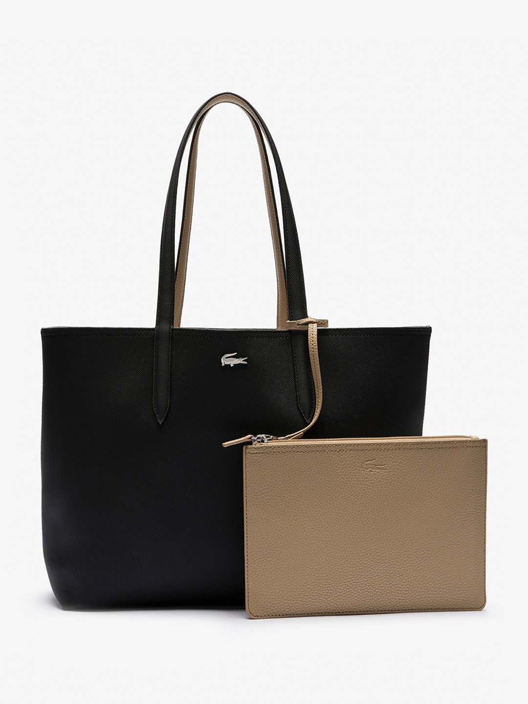 

Lacoste Textured Reversible Shopper Tote Bag With Pouch, Black