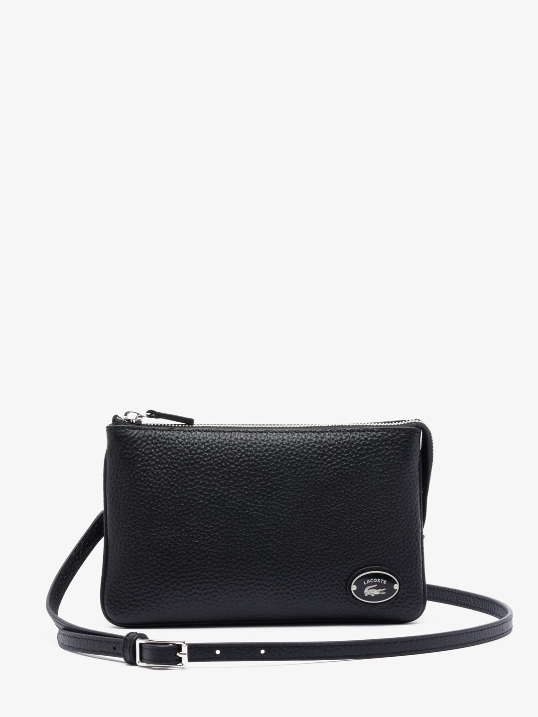 

Lacoste Textured Leather Sling Bag, Black