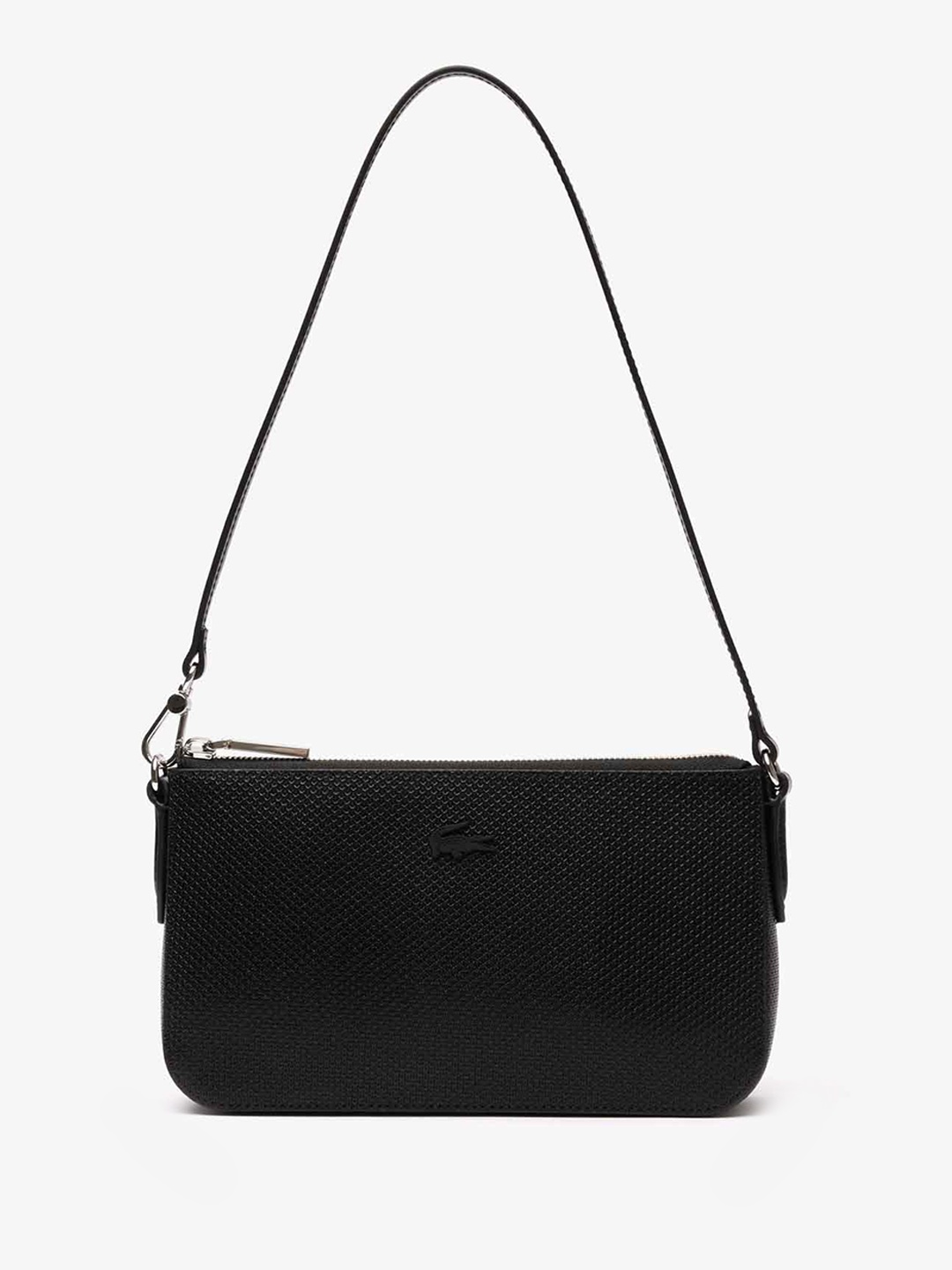 

Lacoste Textured Leather Structured Shoulder Bag, Black