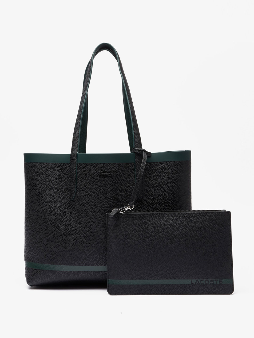

Lacoste Typography Printed Reversible PU Oversized Shopper Tote Bag & Pouch, Green