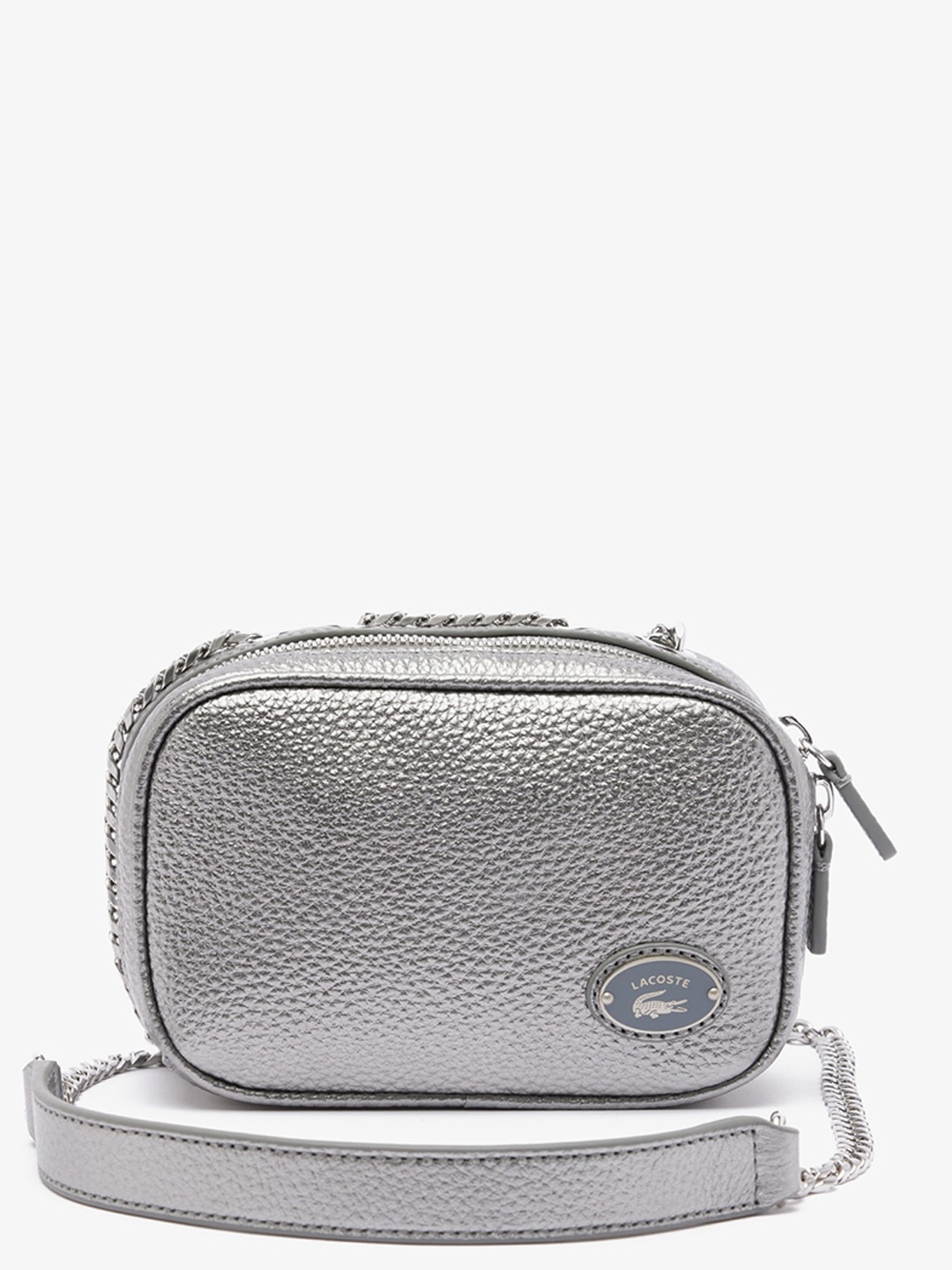 

Lacoste Textured Leather Structured Sling Bag, Grey