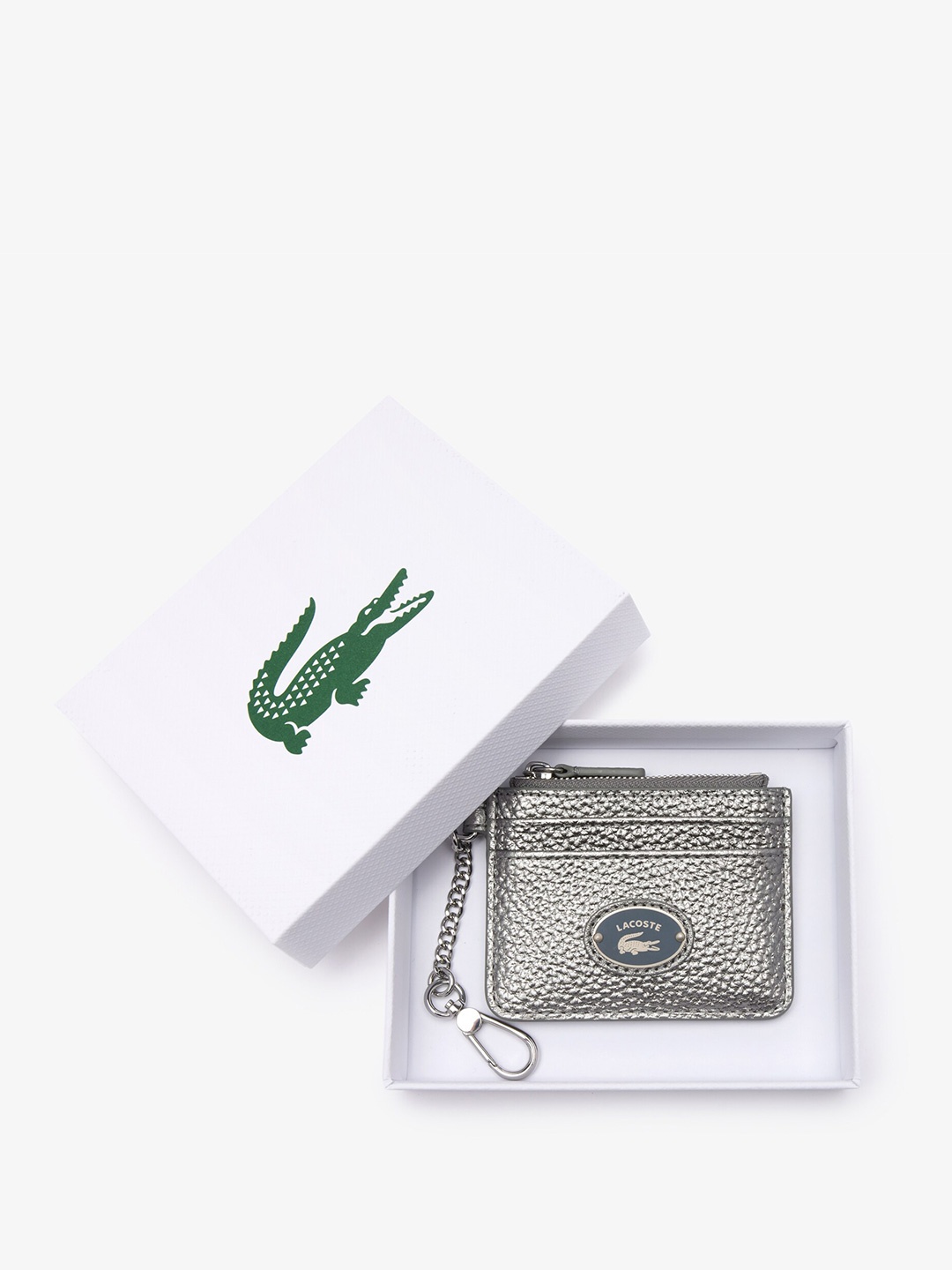

Lacoste Women Textured Leather Card Holder, Grey