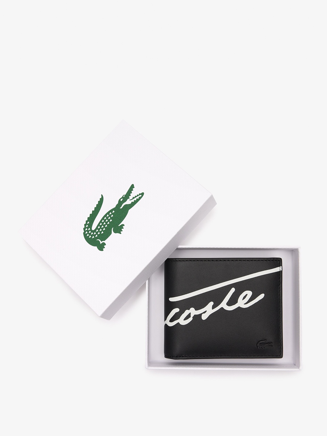 

Lacoste Men Typography Printed Leather Two Fold Wallet, Black
